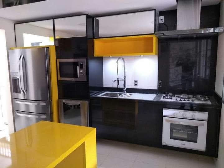 Cozinha Preto e Amarelo, MDF Lacca